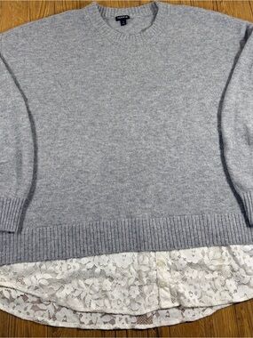 Torrid Womens 2 2X Gray Lace Hem Layered Sweater Ruched Sleeve Pullover Plus
